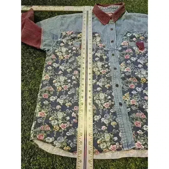 Vintage Sonoma Jeans Co Floral Denim Shirt Sz Large Petites Western Cowgirl Y2K - Picture 5 of 6